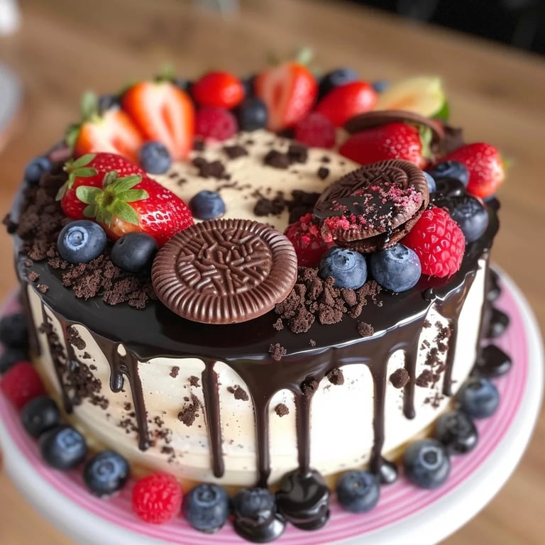 Tarta de Oreo y Fresa con Drip