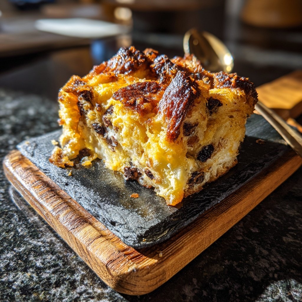 Pudín de pan de croissant decadente