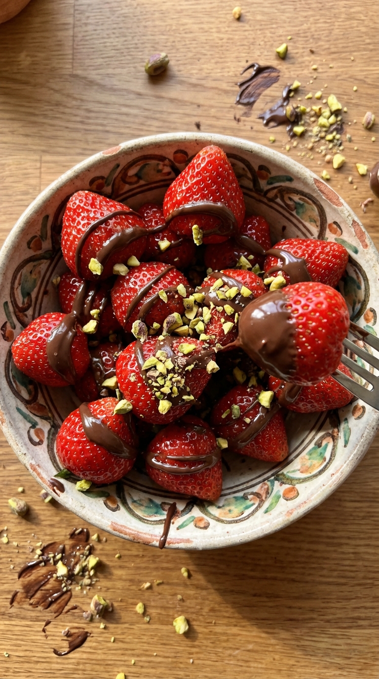 Tazón de fresa con chocolate estilo Medio Oriente