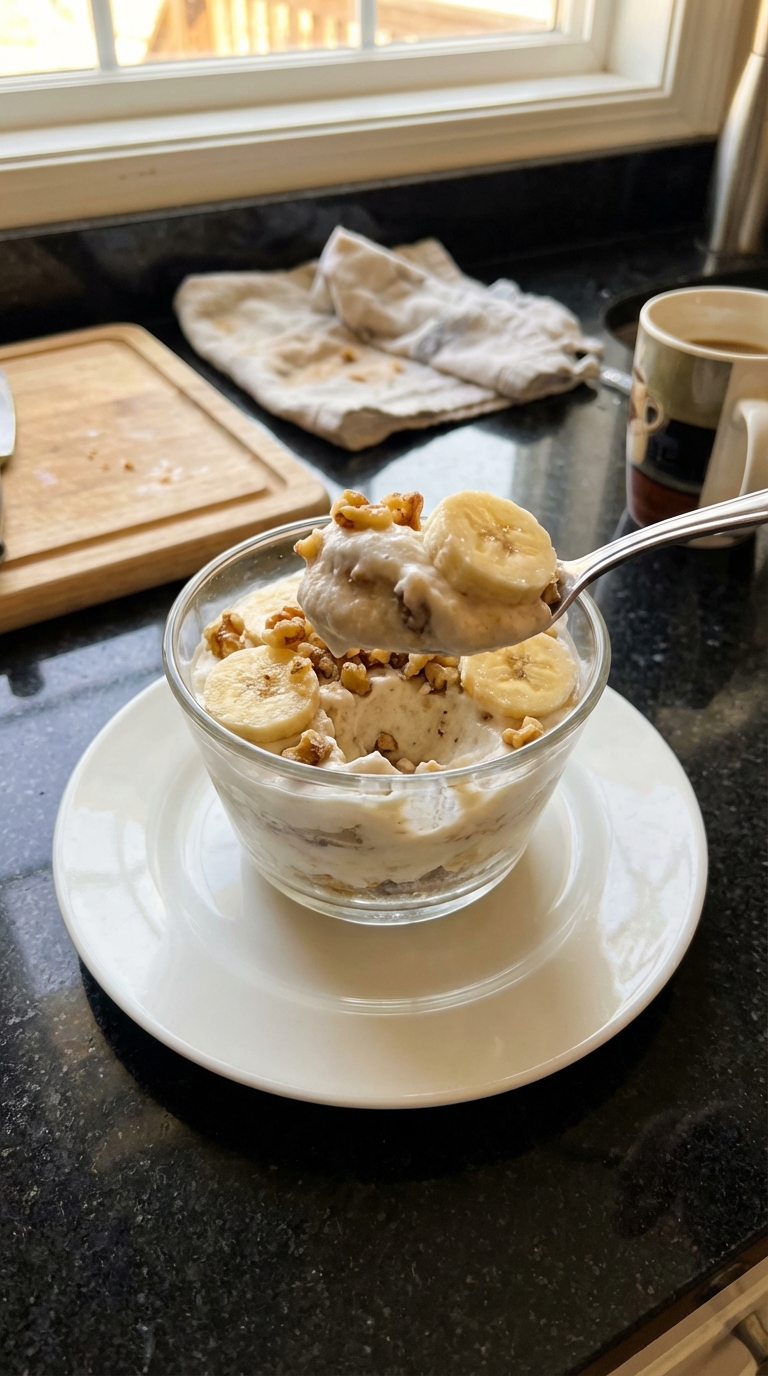 Parfait de yogur congelado de plátano y nueces