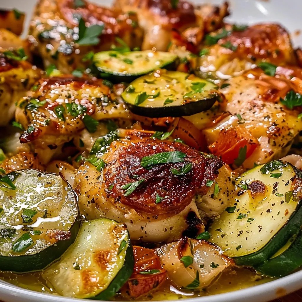 Pollo mediterráneo y calabacín al horno