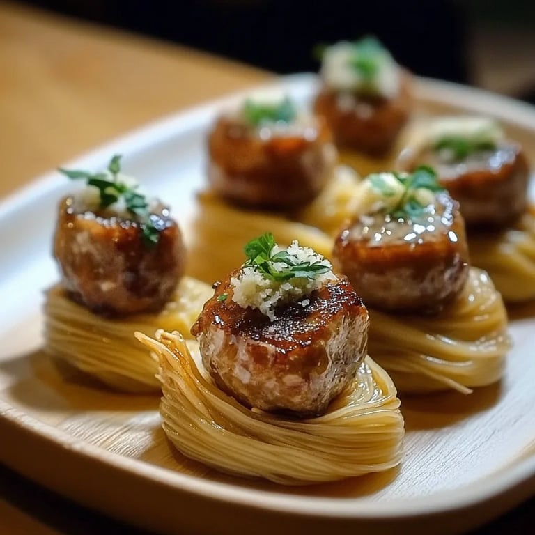 Mini bocados de espaguetis con albóndigas