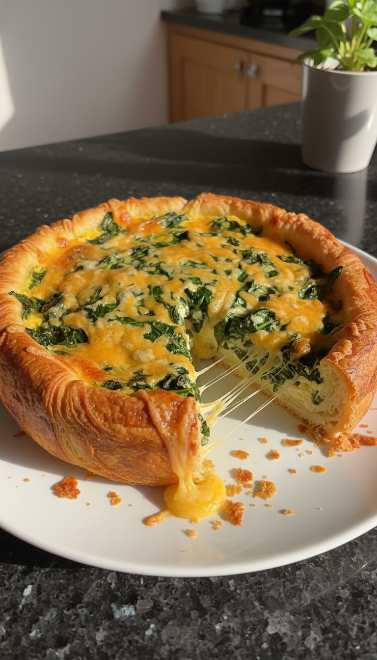 Quiche de croissant cheddar espinacas