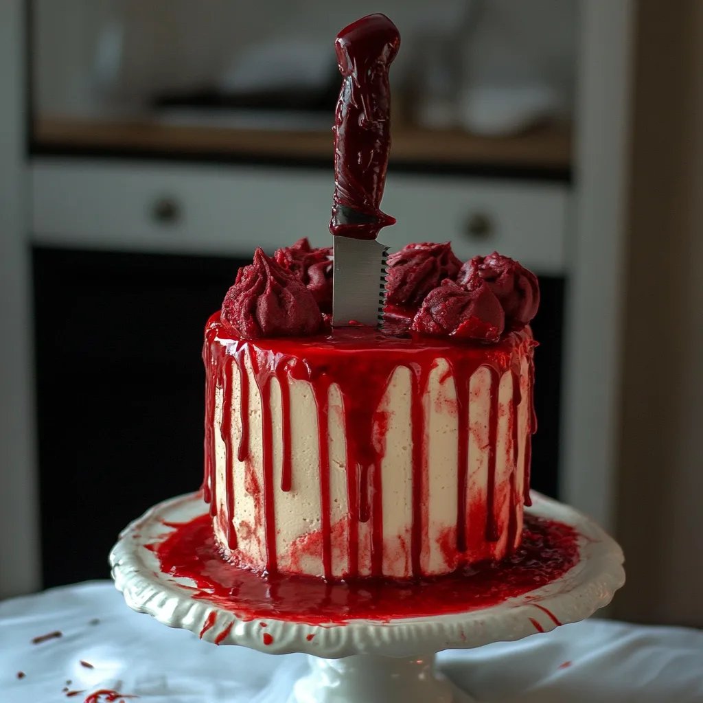 Tarta de Halloween con cuchillo sangriento