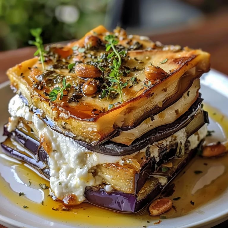 Milhojas de Berenjena con Miel y Cabra