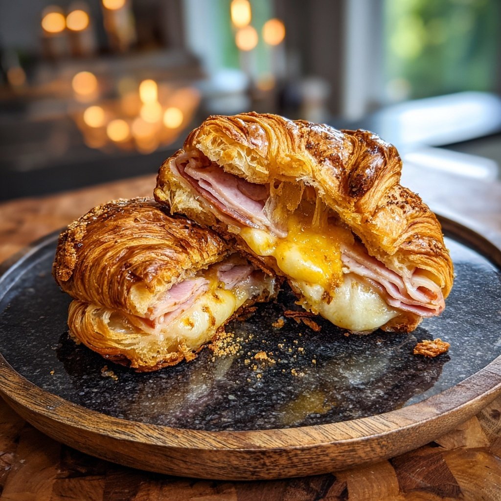 Sándwich de desayuno de croissant con jamón
