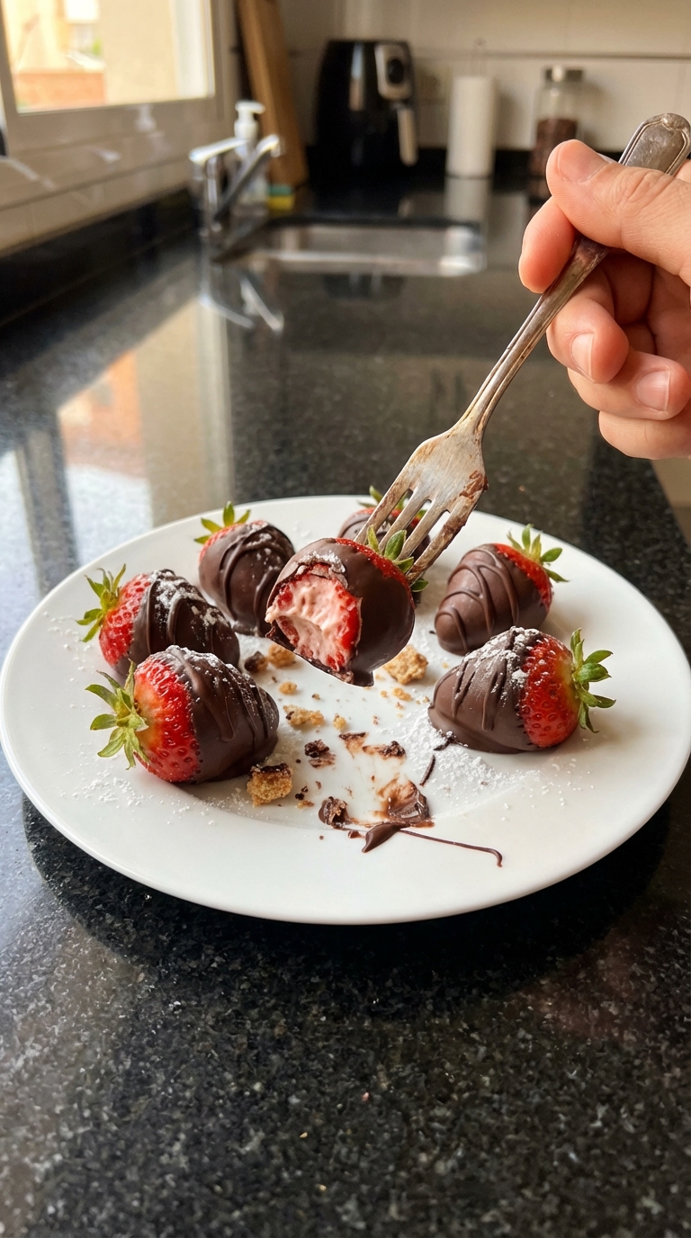 Bocaditos de fresa con chocolate negro